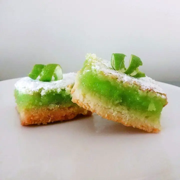 Image of two lime bars on cream colored plate with white background