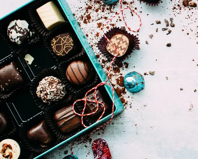 Blue box with decorated chocolated