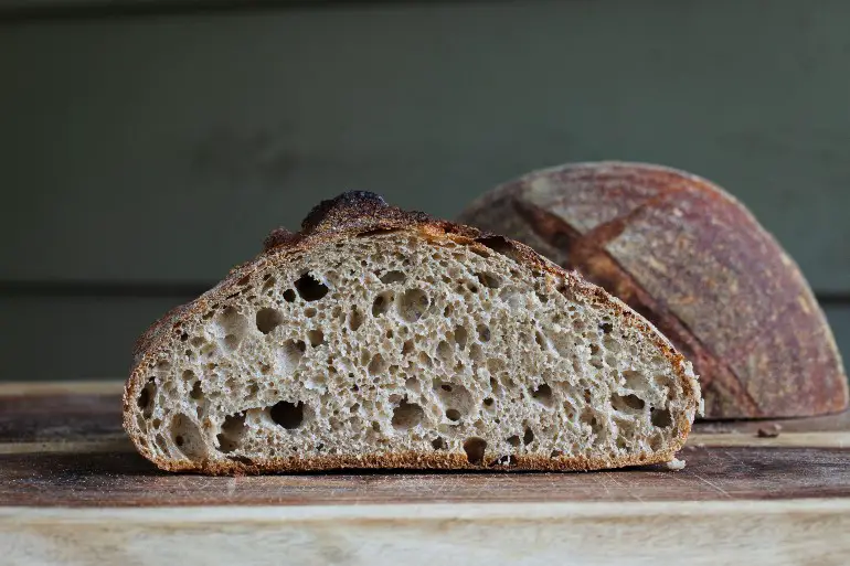 cross section image of a loaf of sourdough bread
