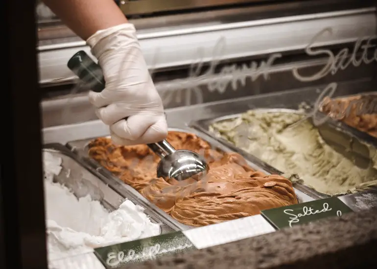 gelato case with individual scooping gelato